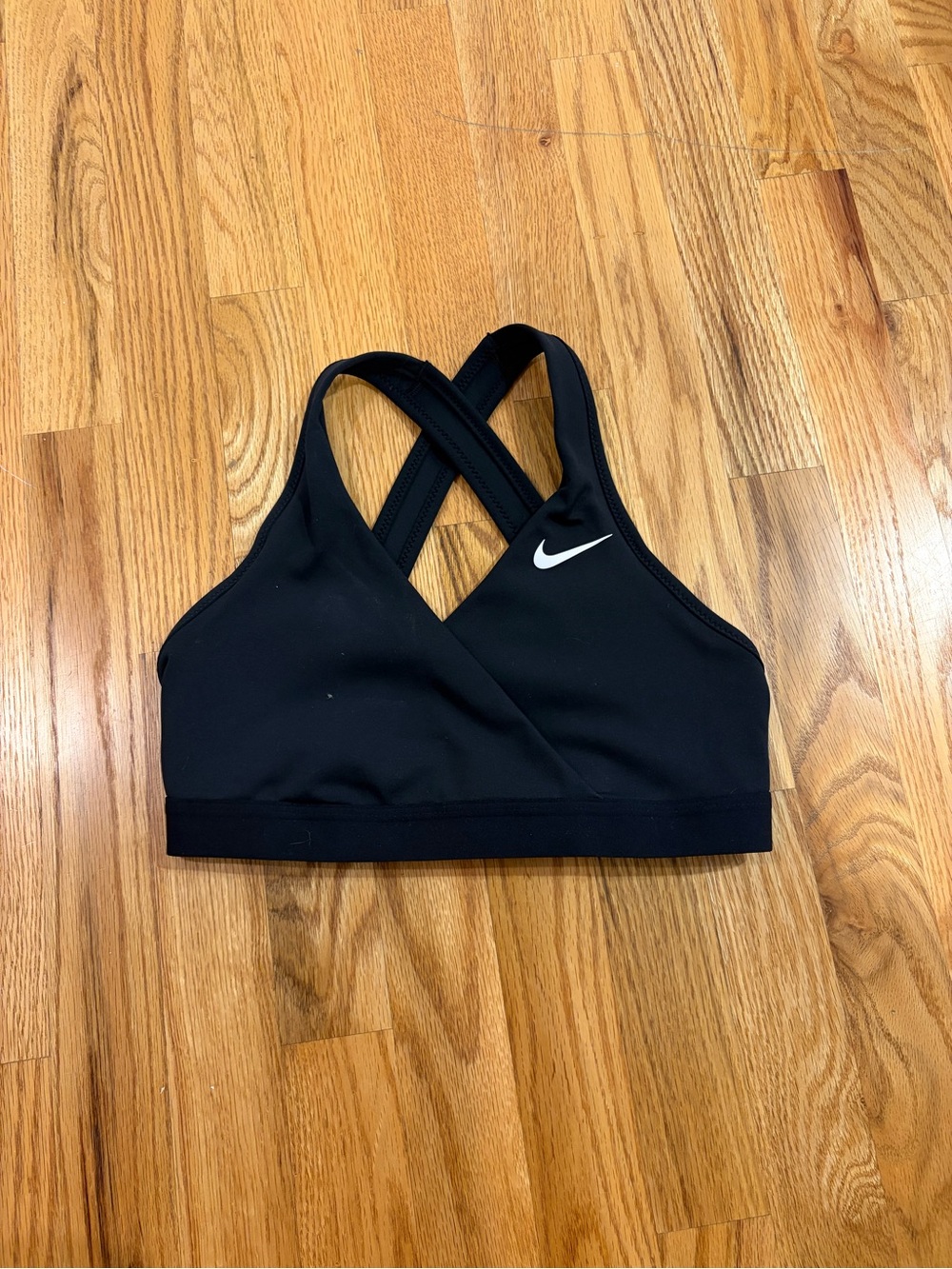 Nike Black Crisscross Sports Bra with White Swoosh